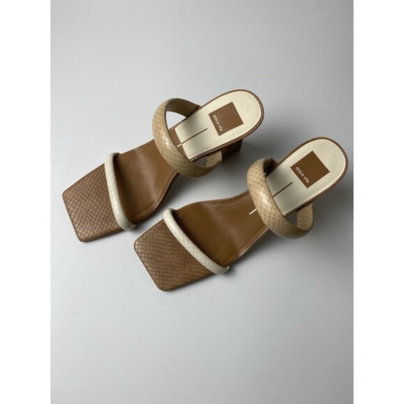 Dolce Vita Shoes - Dolce Vita Novah Slip On Sandal Heels 9.5 Square Open Toe Taupe/brown Pumps